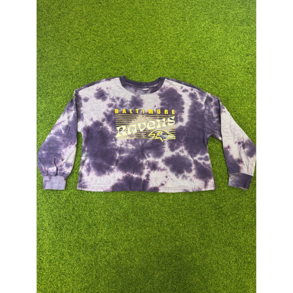 Baltimore Ravens Tie Dye Cropped‎ Long Sleeve Shirt XL Purple